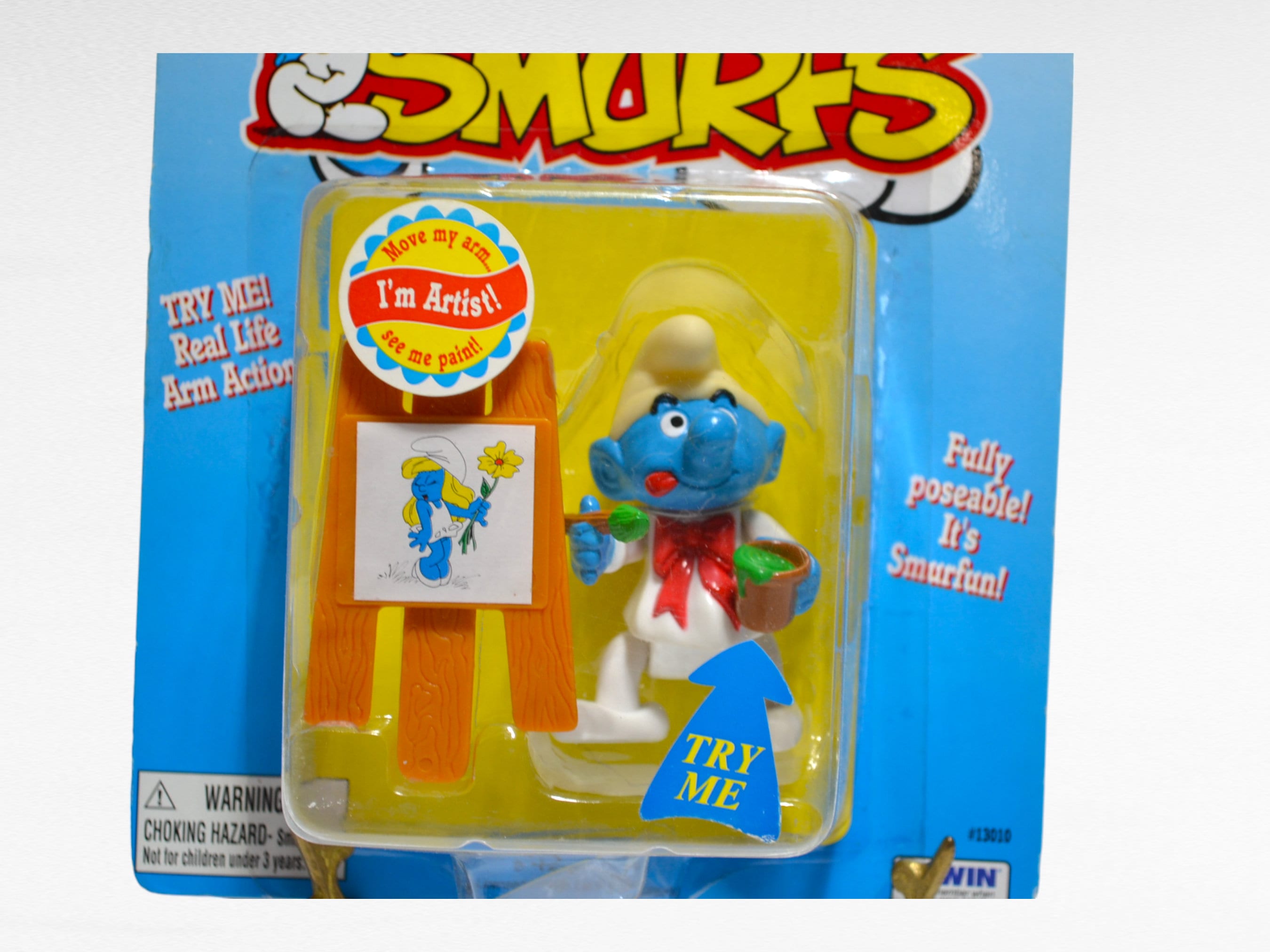 Vintage 1990s Artist Smurf Poseable Smurf Figure Toy New in