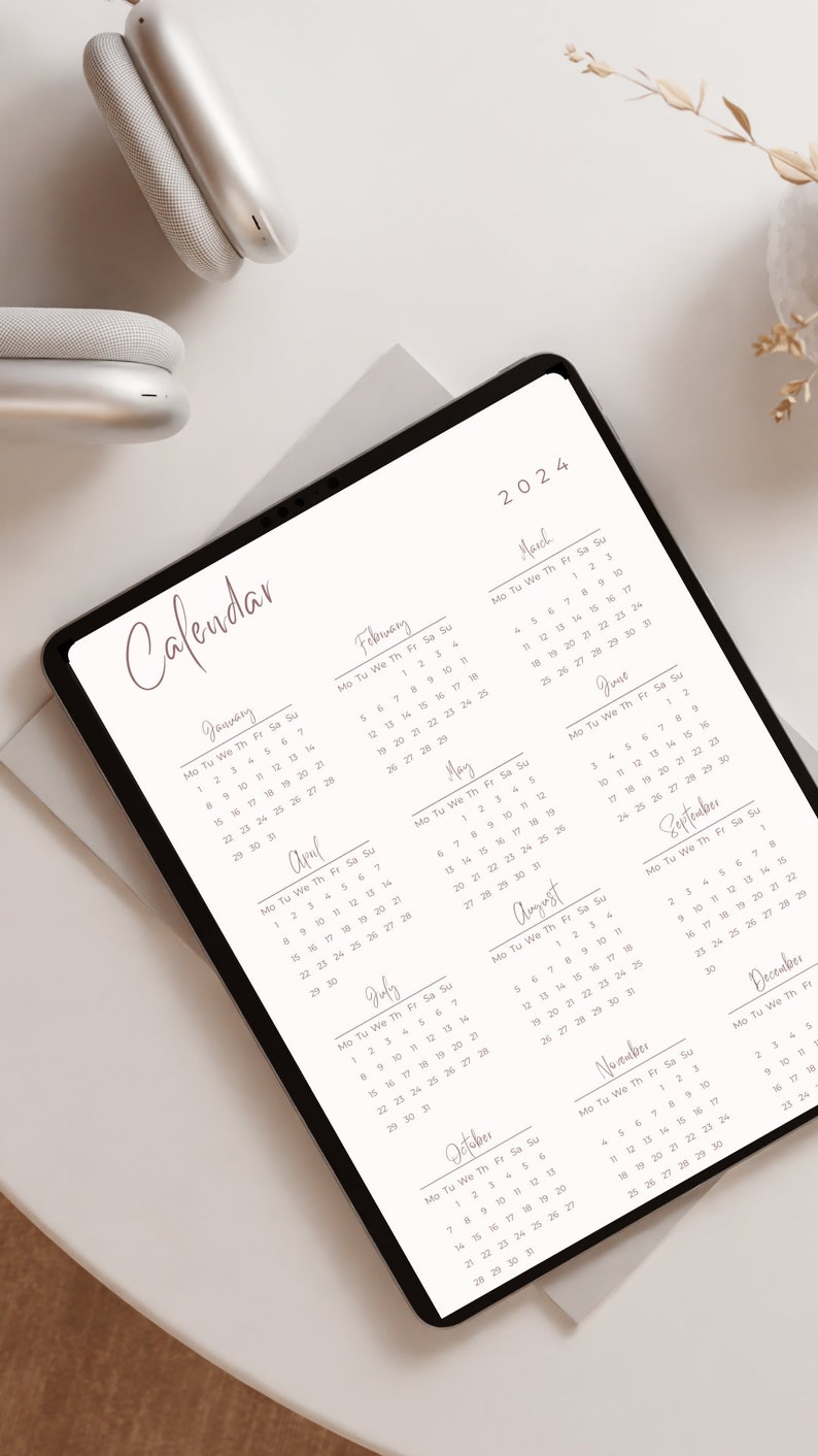 2024 Calendar, Printable Calendar, Digital Download, Goodnotes Calendar