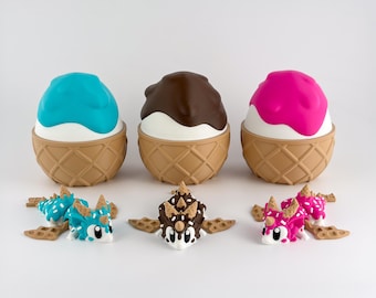 La ruée vers le sucre / Dragon de la crème glacée. Chocolat, fraise et myrtille – Dragon de dessert articulé imprimé en 3D à collectionner