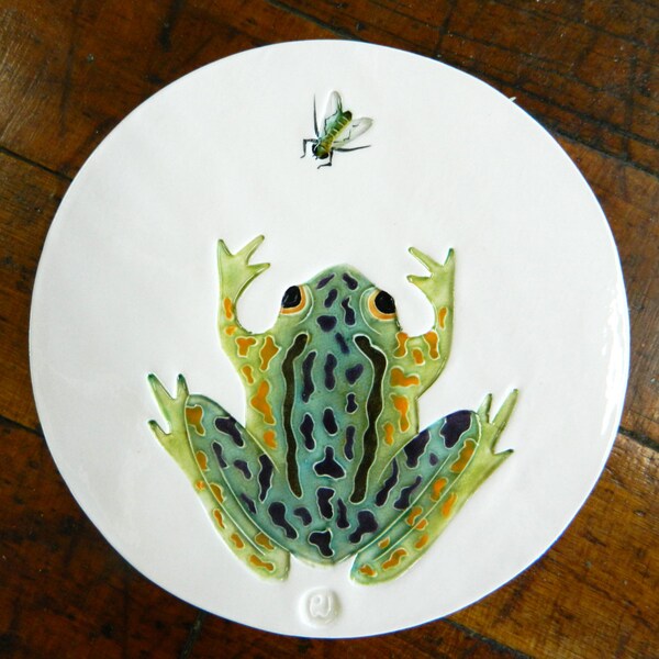Frog & Fly  Art Tile  Handmade  Ceramic