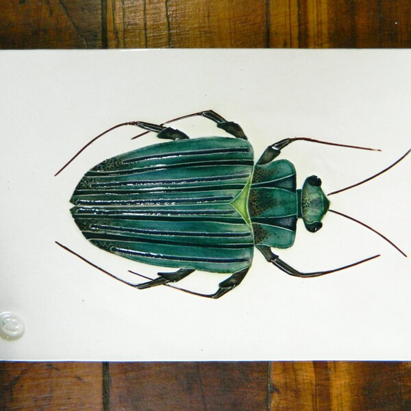beetle art tile handmade ceramic trivet wall tile