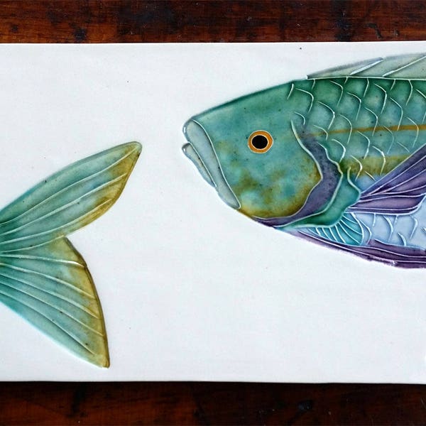Bubba Fish handmade ceramic art tile trivet