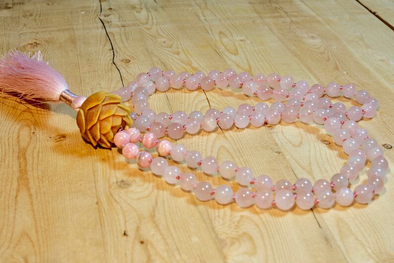 healing heart 108 bead mala for love Lotus Love Mala \u00bb Rose Quartz Mala with rhodochrosite and lotus guru bead bringing passion