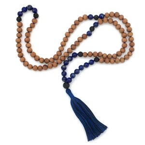 Elemental Harmony Mala » 108 bead knotted mala with sandalwood, lapis & lava