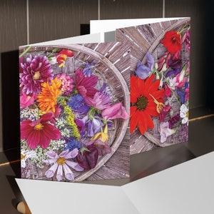 Ensemble de cartes de voeux - Bouquet dans un panier - Multidirectionnel, cartes-cadeaux, cartes d'anniversaire, mots de remerciement, ensemble de papeterie, occasion