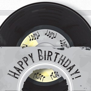 Cartões de felicitações, cartão de aniversário de disco de vinil - amante de música retrô, álbum inspirado no vintage, interior em branco
