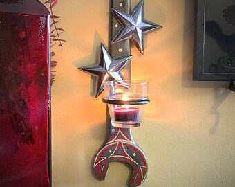 Upcycled Wrench Votive Candle Holder with Hand Painted Pinstriping