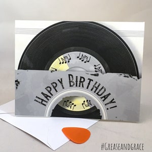 Tarjeta de cumpleaños inspirada en vinilo vintage con DESCARGA INSTANTÁNEA - Álbum de temática retro en funda - Amante de la música / Interior en blanco
