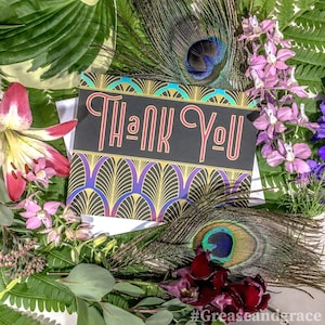 Greeting Cards, Peacock Art Deco Thank You, Blank Cards 8/16/24 pcs, Stationery Set, Note Cards, Thank You Notes, Gift Cards, Art Deco