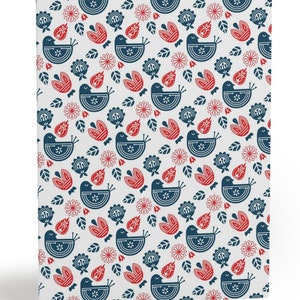 Set di biglietti di auguri, motivo rosso blu con uccelli scandinavi, arte popolare, set di cancelleria per ogni occasione, confezione di biglietti, biglietti di auguri, biglietti di ringraziamento