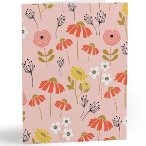 Greeting Cards, Cheerful Floral Pink & Orange - Set of 8, 16, 24, Blank Note Card Stationery Pack, Thank You Card, Birthday, All Occasion