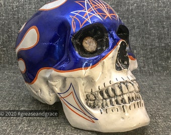 Skull Decor with Hot Rod Pinstripes and Flames