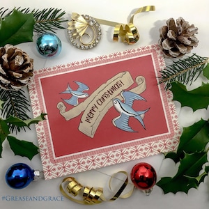 Hirondelles de Noël tatouage Flash Art vintage Cartes de voeux de vacances - Lot de 8, 16, 24 pcs, parfait pour envoyer de la joie des Fêtes