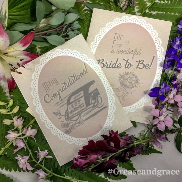 Wedding Congrats & Bridal Shower (2 cards) | Retro / Mid Century / 1950s / 1940s / Vintage Inspired - BLANK INSIDE, Free SHIP