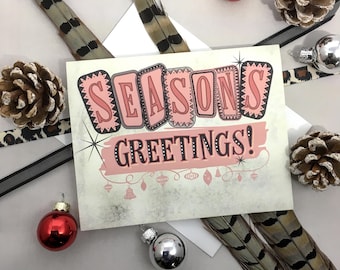 Vintage Christmas Greeting Cards, Mid-Century-Modern Holiday Card Set, Seasons Greetings - 8, 16, 24 pcs, Festive Retro Xmas Note Cards