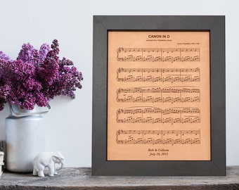 Leather anniversary gift, engraved sheet music, 3rd anniversary gift, first dance art, wedding song, third anniversary gift for him, 3 years