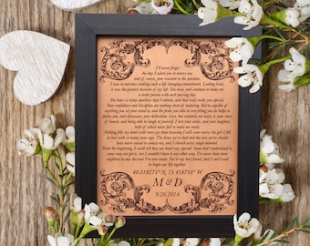 Wedding Vows Leather Anniversary Gift [ 3rd anniversary, 9th anniversary, gift for couple ] JW Design Studio