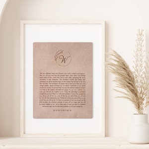 Personalized Wedding Vows Leather Art [ textile leather, eco-friendly anniversary gift ] JW Design Studio