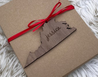 Personalized State Holiday Ornament - Custom Name Tags Christmas gifts