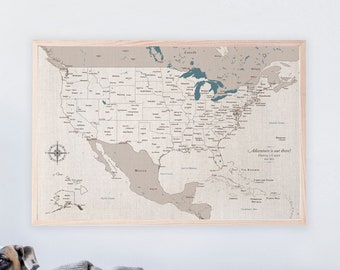 USA Travel Map Push Pin - Our Adventures, color in watercolor map with map pins | JW Design Studio