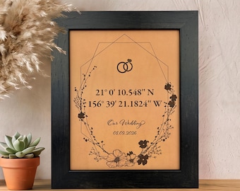 Personalized Leather Wedding Coordinates Sign