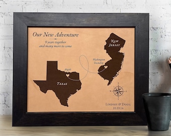 Our journey map leather gift him her - 3rd or 9th anniversary, personalized keepsake | JW Design Studio