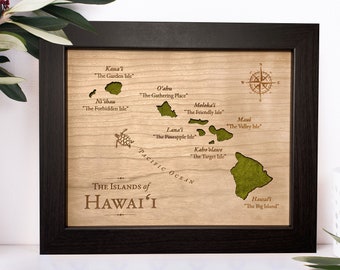 Hawaii Wedding Anniversary Gift Wood Keepsake Map [ personalized 5th 6th Anniversary gift idea ] JW Design Studio