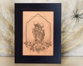 skeleton lovers leather Halloween wedding gift [ till death do us part, gothic home decor ] JW Design Studio