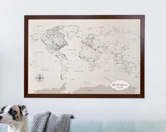 Cotton Anniversary Gift for him her - World Watercolor Map, 2nd anniversary, travel gifts | JW Design Studio