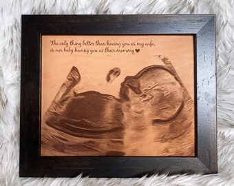 ultrasound baby photo engraving on leather [ Mothers day gift, baby room art ] JW Design Studio