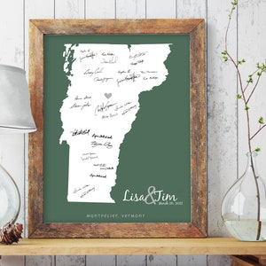 state art wedding guest book map [ Vermont OR any state map personalized wedding decor keepsake ] JW Design Studio