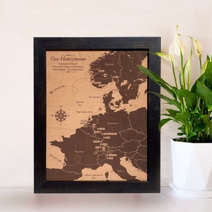 Our Love Story Map. detailed illustration 11x14 inch [ luxury leather anniversary gift idea, Europe map ] JW Design Studio