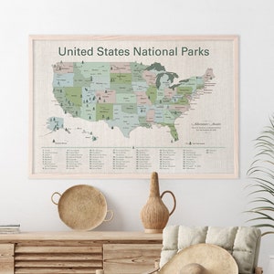 National Park Pinnwand Poster, Landkarte, Baumwolle Leinwand - Abenteuer Wandern Geschenke für Sie und Ihn | JW Designatelier