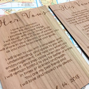 Votos matrimoniales grabados, tarjetas de votos, decoración rústica para bodas, alternativa personalizada a los libros de votos / JW Design Studio