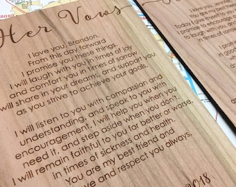 Wedding Vows Engraved, Vow Cards - Rustic Wedding Decor, personalized vow book alternative | JW Design Studio