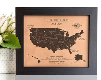 USA map, Our Journey 3rd 9th anniversary [ leather gift for husband wife ] JW Design Studio
