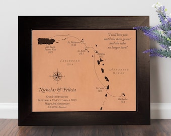 3rd year anniversary gifts for him or her, personalized leather keepsake maps