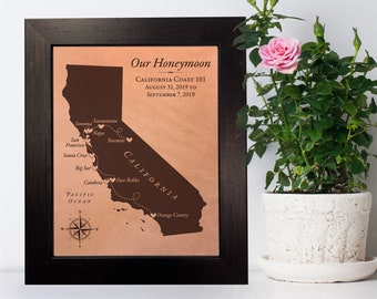 leather keepsake map [ third anniversary, state map wedding, honeymoon ] JW Design Studio