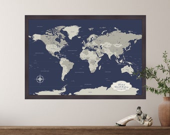 Birthday gift for him her - travel navy blue world map | JW Design Studio
