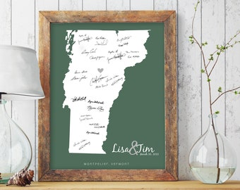 state art wedding guest book map [ Vermont OR any state map personalized wedding decor keepsake ] JW Design Studio