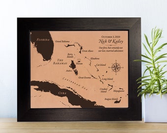 Personalized Honeymoon Leather Map Art: 3rd or 9th Anniversary Gift