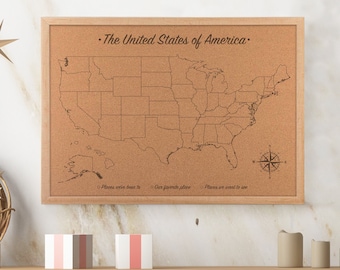 Corkboard Map USA bulletin travel board - home office, apartment, RV decor with map pins | JW Design Studio