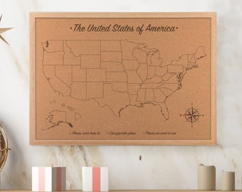 Corkboard Map USA bulletin travel board - home office, apartment, RV decor with map pins | JW Design Studio