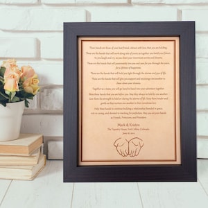 Wedding Gifts, Anniversary Gift idea, Hands Ceremony Wedding Vows engraved on leather