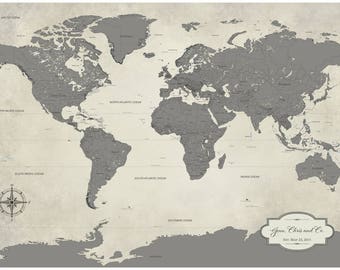 cotton anniversary gift push pin world map travel world etsy