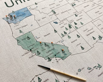 US National Parks Watercolor Map - Personalized Map, Cotton Anniversary Travel Tracker