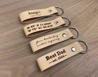 Personalized leather keychain engraved: tan leather key fob