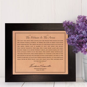 Woman in the Arena - Theodore Roosevelt Quote, Lawyer Attorney, Graduation Gifts, leather office decor | JW Design Studio