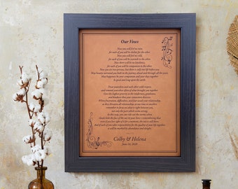 Vegan Leather Gift Personalized engraved art [ Anniversary, first dance, Our vows, leatherette ] JW Design Studio