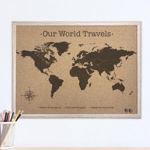 World Push Pin Map Cork Board, Travel Wall Decor for Apartment, Dorm and Home